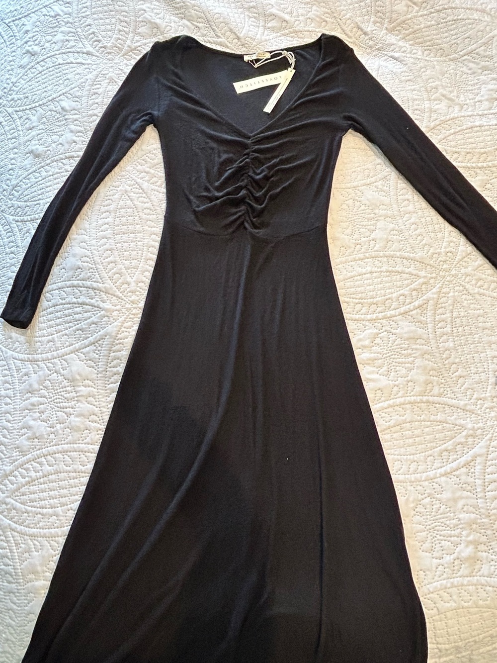 Lovestitch Black Bamboo Ruched Front Midi Dress
